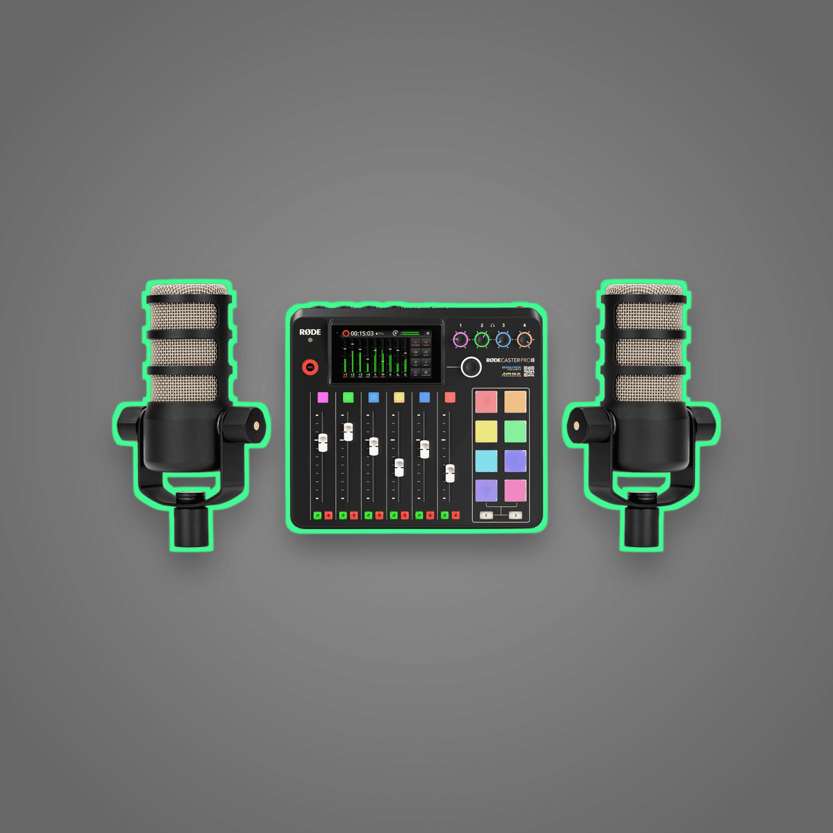 Poddkit 2 personer: Rodecaster Pro II + 2x PodMic + 2x PSA1+