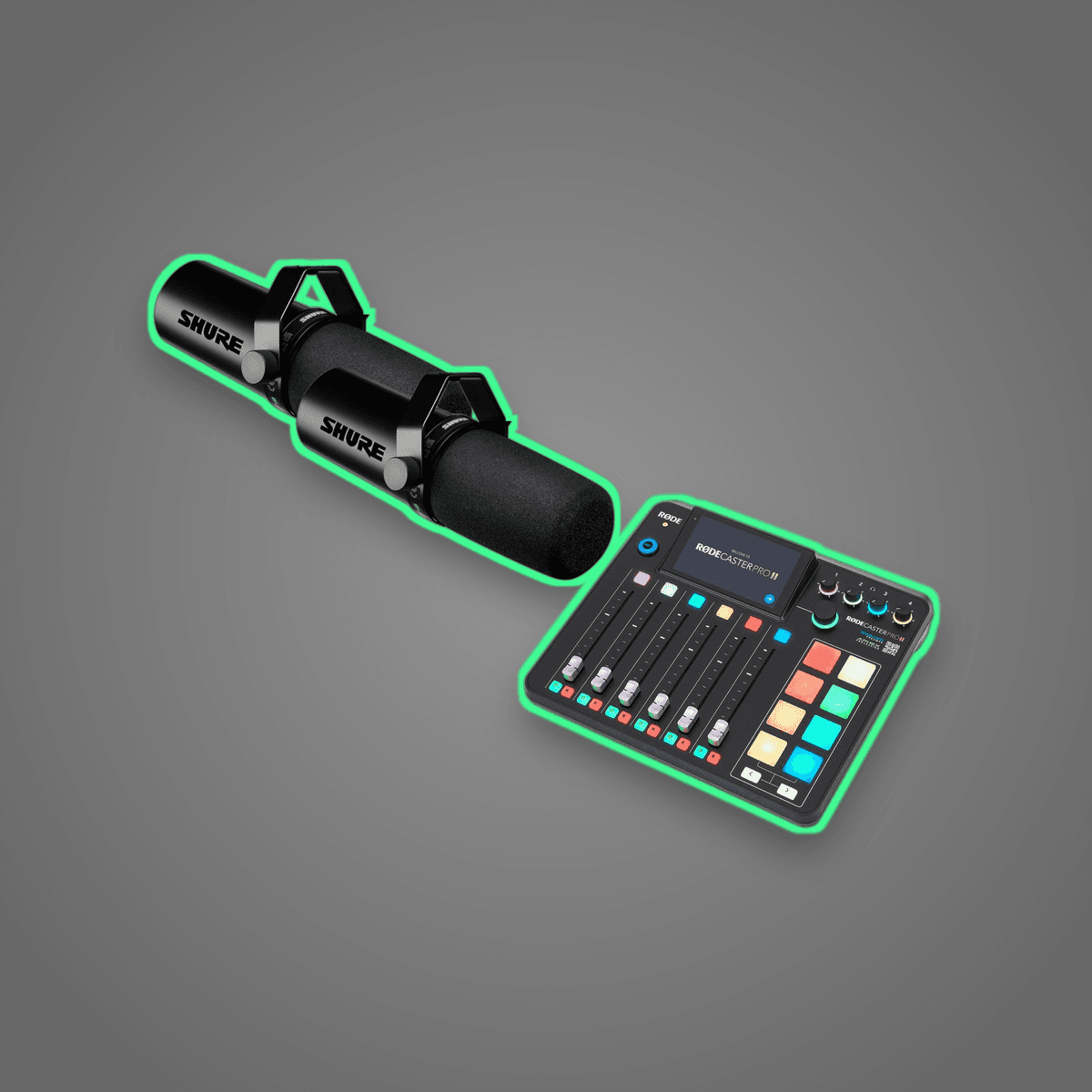 Poddkit: 2x Shure SM7DB + Rodecaster Pro II